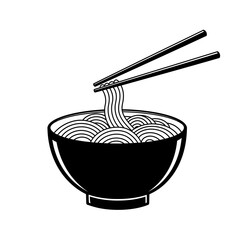 noodle, ramen, bowl, chopsticks, soup, Asian, cuisine, icon, food, illustration, design, graphic, vector, silhouette, black, white, meal, Japanese, Chinese, Korean, dining, tasty, lunch, dinner, flavo