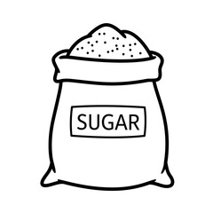 sugar, bag, icon, vector, sack, ingredient, sweet, food, baking, outline, clipart, silhouette, kitchen, powder, label, graphic, design, illustration, dessert, container, product, grain, white, cooking