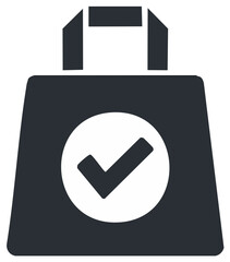 Shopping bag with a checkmark symbol for confirmed purchase or successful transaction