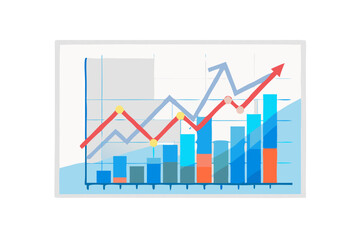 Complex business chart with multiple rising lines and bars