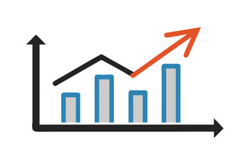 Financial bar graph with rising arrow