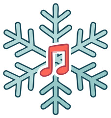 Obraz premium Red Musical Note Centered in Blue Snowflake, Festive Holiday Tunes Concept