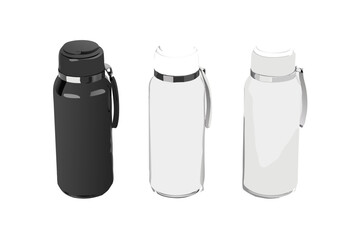 Three reusable water bottles in black and white
