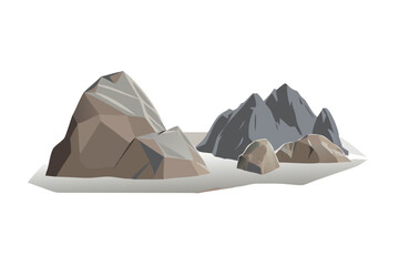 Stylized illustration of various rocks and pebbles on a flat surface