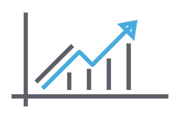 Stylized bar graph with blue upward trending arrow