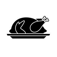 turkey, roast, icon, vector, clipart, silhouette, food, meal, dinner, poultry, cooked, graphic, design, illustration, black, white, feast, thanksgiving, holiday, bird, kitchen, cuisine, editable, isol