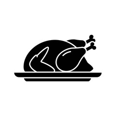 turkey, roast, icon, vector, clipart, silhouette, food, meal, dinner, poultry, cooked, graphic, design, illustration, black, white, feast, thanksgiving, holiday, bird, kitchen, cuisine, editable, isol