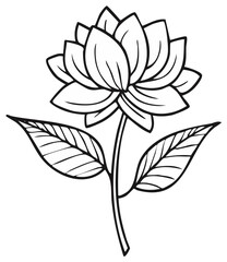 Obraz premium A Blooming Lotus Flower with Striking Petals and Leaves Illustration Featuring Bold Black Outlines for Creative Projects and Coloring Books