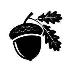 acorn, silhouette, icon, black, oak, leaf, clipart, nature, symbol, logo, vector, graphic, autumn, fall, seed, nut, forest, tree, illustration, outline, minimalist, design, element, botanical, natural