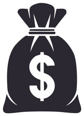 Minimalist dark money sack with a prominent white dollar sign, symbolizing wealth and finance