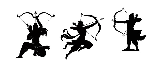 RAAM JI VECTOR Silhouette Illustrations of Lord Rama with Bow and Arrow for Dussehra