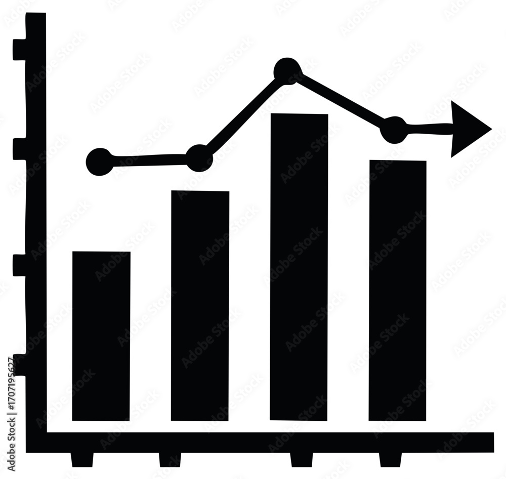 Poster bar chart with trend line indicating growth and progress, showing data and analytics with an arrow