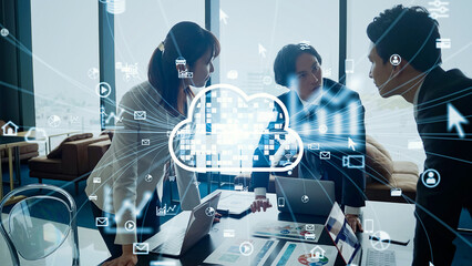 Group of business people meeting and cloud computing concept