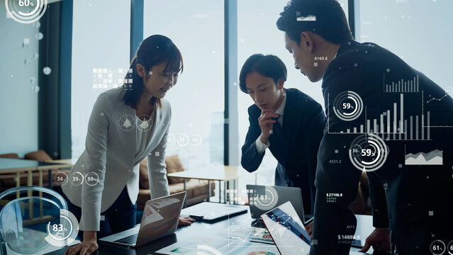 Group of business people meeting with statistical data - Powered by Adobe