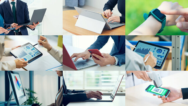 Collage of people using various digital devices