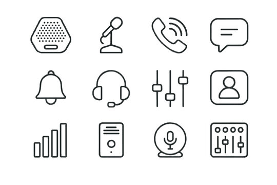 Device conference headset volume hub bell office voice vector chat icon audio