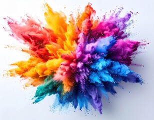 Fototapeta premium Vibrant explosion of colorful powder pigments swirling and mixing in a mesmerizing cloud against a bright, neutral background