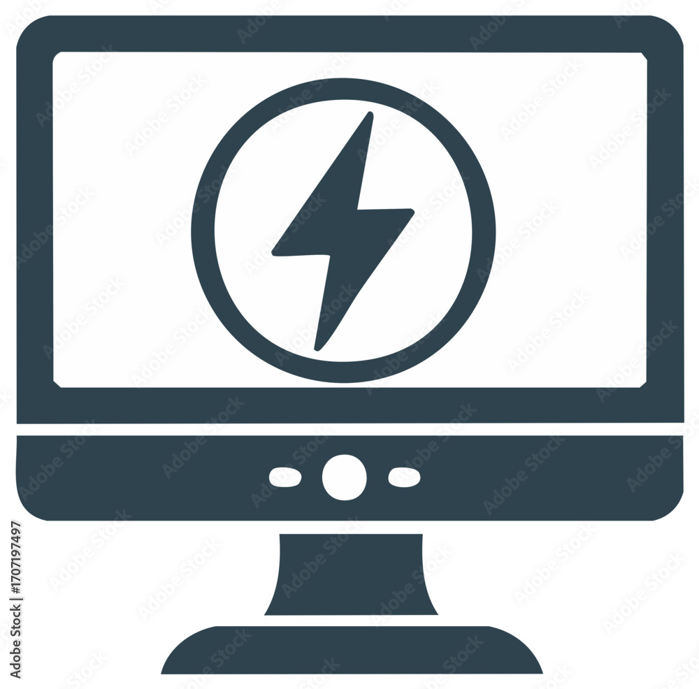 Poster sleek monitor screen displaying a bold lightning bolt icon representing speed power and energy