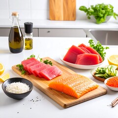 Fresh raw fish on a cutting board