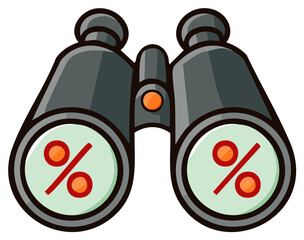 Binoculars with Percentage Signs Symbolizing Deal Hunting and Discount Discovery