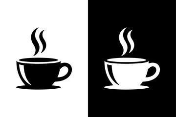 Hot Coffee Cup Icon Silhouette. Flat Vector Drink Illustration