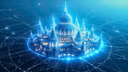 Blue glowing architectural technology art scene