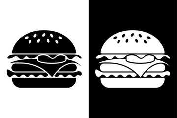 Black and White Burger Silhouette Icon. Flat Vector Illustration