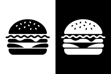 Flat Hamburger Icon Vector. Burger Silhouette Design in Black and White
