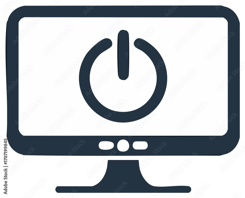 Poster computer screen displaying a power symbol, representing start or stop technology