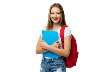 Happy Student With Backpack And Notebook Ready For School And Learning