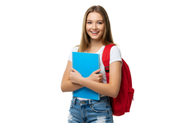 Happy Student With Backpack And Notebook Ready For School And Learning