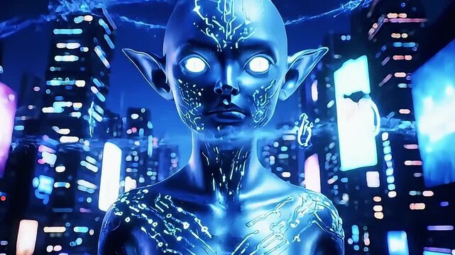 Futuristic Alien in Cyberpunk City