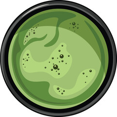 Matcha green tea latte in black cups isolated on white background. Top view. Realistic vector illustration.