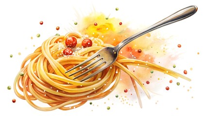 Spaghetti Nest with Fork and Colorful Peppercorns pasta.