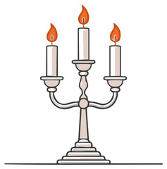 Elegant three arm candelabra with burning wax candles vector illustration