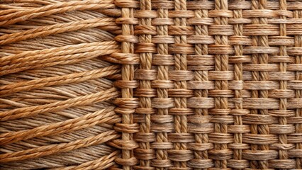 Detailed Close-up of Interwoven Natural Fiber Textures Showing Varied Weaving Patterns and Rope-like Strands