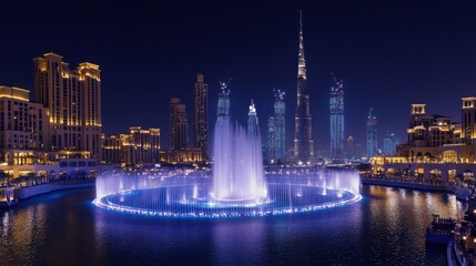 Night view of a city fountain