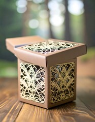 Ornate gift box on wooden table