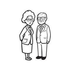 Old people black and white illustration vector image simple minimalist artwork design template

