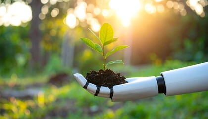 Robotic hand holding seedling