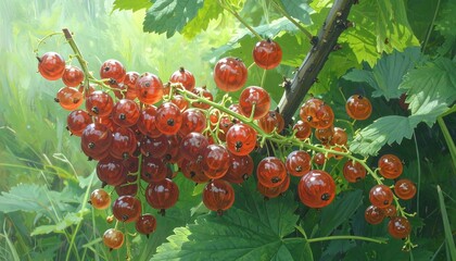 Fresh red currants on a vine