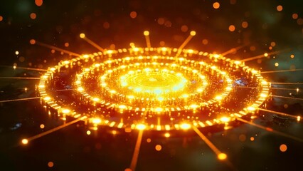Orange glowing circular ring technology art scene