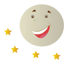 Cute cartoon hand drawn vector smiley moon with stars clipart