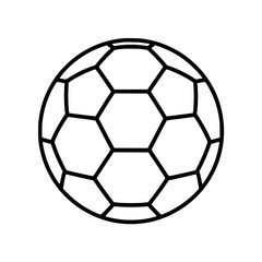 Fototapeta premium Black outline illustration of a classic handball with geometric hexagon and pentagon pattern