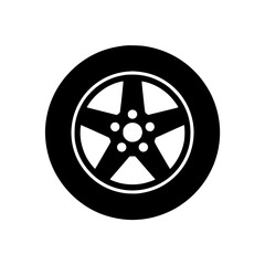 Obraz premium Black icon of a five spoke car wheel with central hub and lug nut holes