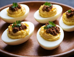 deviled eggs with seasoned ground beef