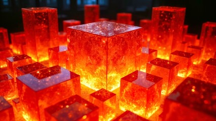 Red glowing block technology art scene