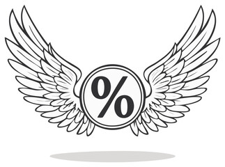 Obraz premium Wings and Percentage Sign Vector Illustration