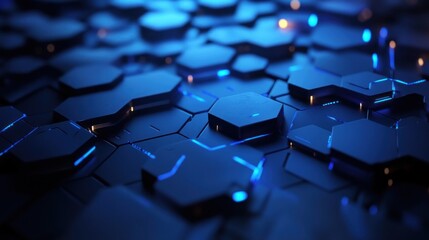 Dark blue hexagonal grid with glowing lines