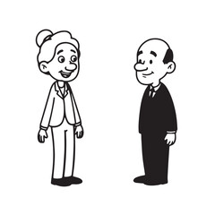 Old people black and white illustration vector image simple minimalist artwork design template

